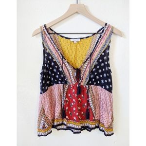 Patrons of Peace Gypsy Patchwork Boho Tassel Tank